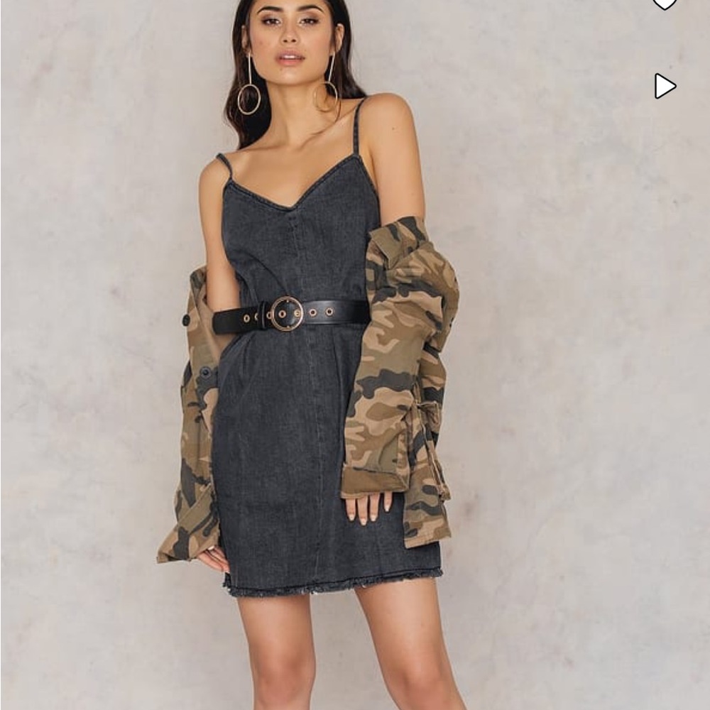 Monki black denim mini slip dress